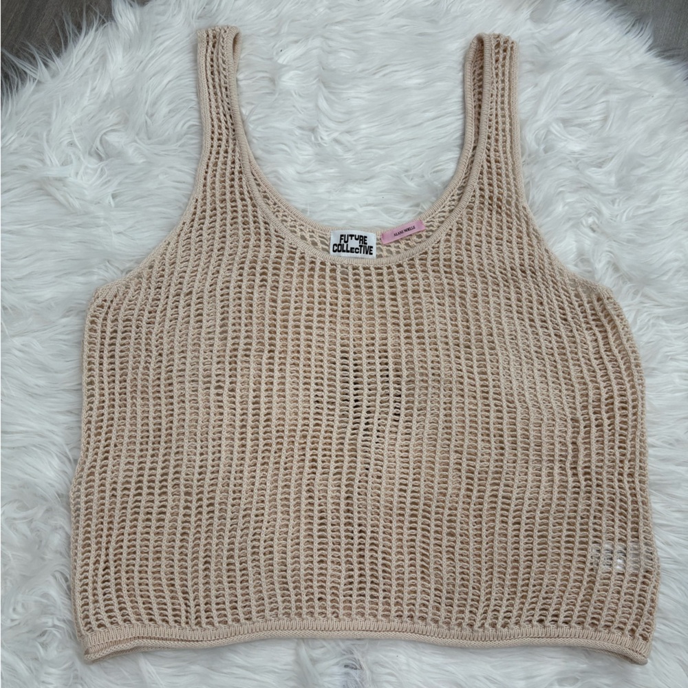Future Collective with Alani Noelle Knit Collective Beige Mesh Tank Top Size L